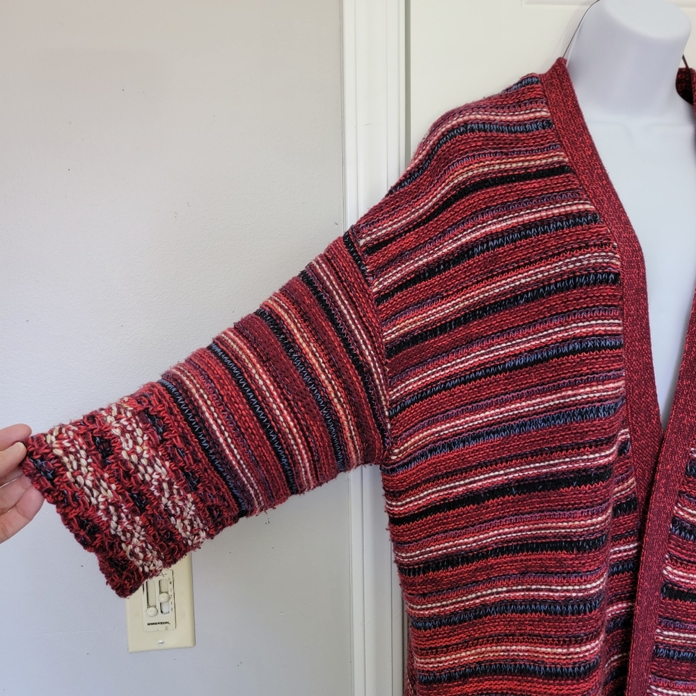 Long Tall Sally Sahara Kimono Open Cardigan Red Striped Knit Boho Size L - Picture 5 of 11